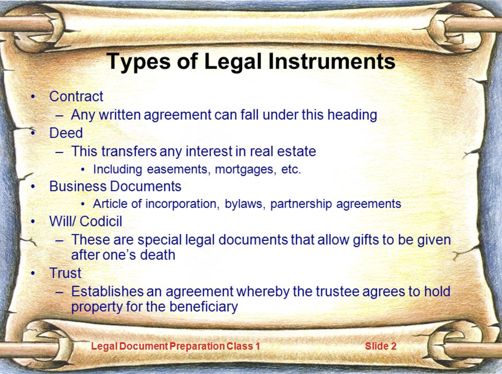 A slide from an introductory course on legal instruments, randomly selected from Google Images.